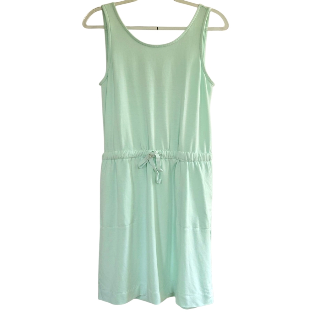 Lou & Grey Tank Dress Size S Mint Green Drawstring Waist V Back Pockets Stretch